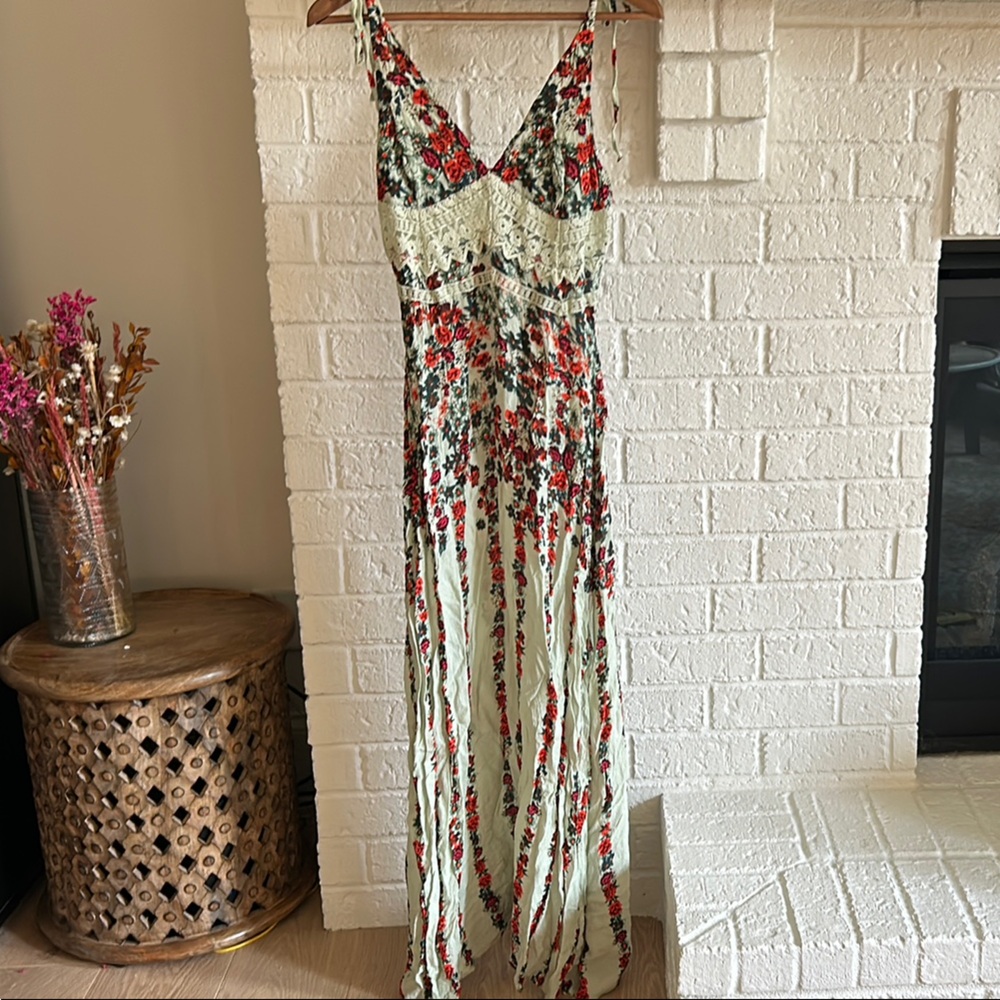 Free People Red and Cream Maxi Dress